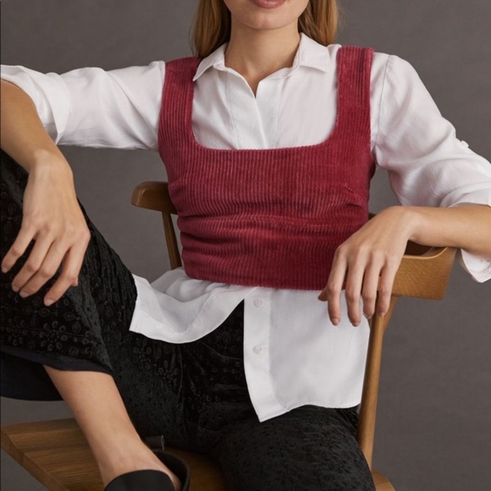 NWT Anthropologie Maeve Ribbed Corduroy Crop Corset top size XS in Raspberry